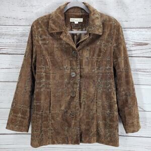 Bamboo Traders Women's Brown Soft Suede Plaid Jacket Size Small Petite